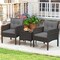 3 Pieces Mix Brown Rattan Patio Set with Cushions and Glass Table